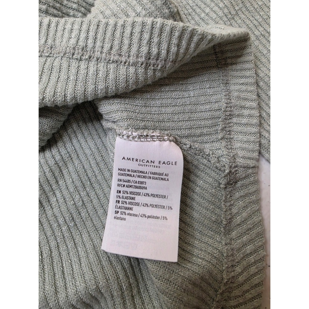 American Eagle Sage Green Ribbed Babydoll Henley Top Long Sleeve Womens Medium - Picture 4 of 6